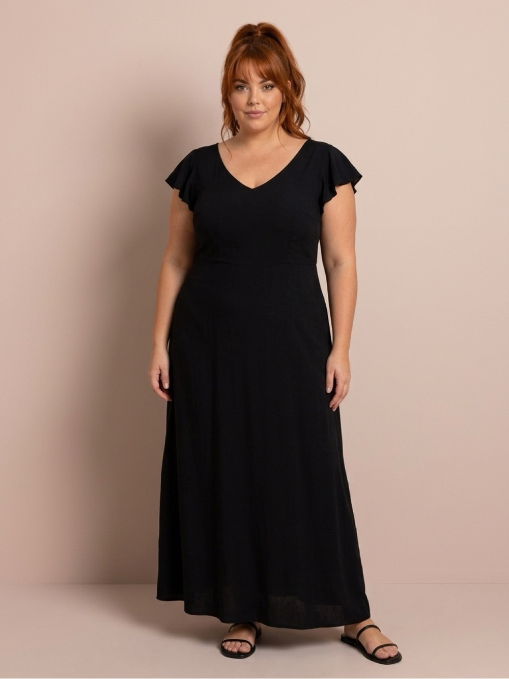 Old Navy Black Flutter Sleeve Maxi Dress with slit